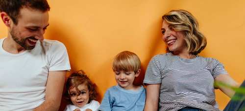 Studio portrait of happy family